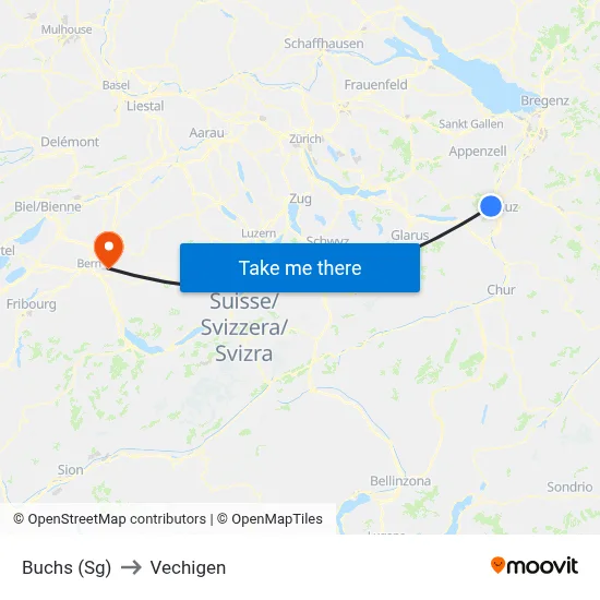 Buchs (Sg) to Vechigen map