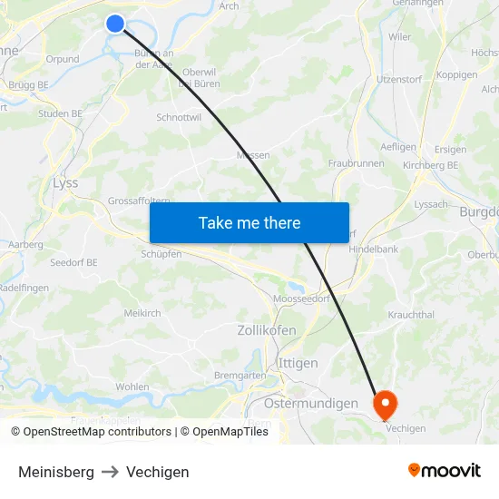 Meinisberg to Vechigen map