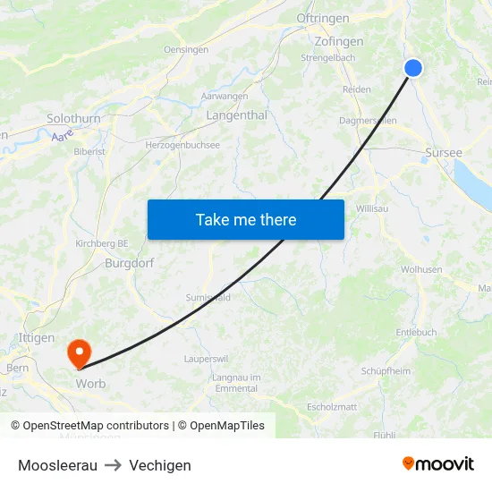 Moosleerau to Vechigen map