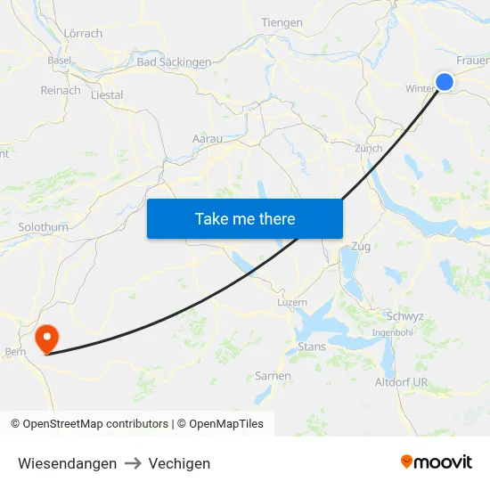 Wiesendangen to Vechigen map