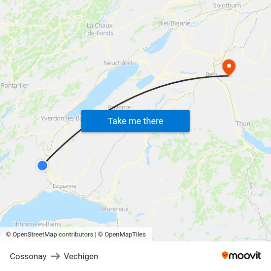 Cossonay to Vechigen map