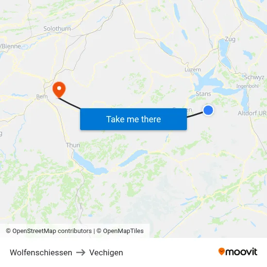 Wolfenschiessen to Vechigen map