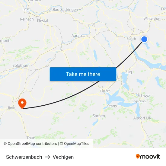 Schwerzenbach to Vechigen map