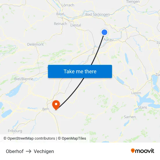 Oberhof to Vechigen map