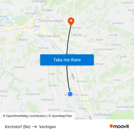Kirchdorf (Be) to Vechigen map