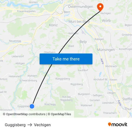 Guggisberg to Vechigen map
