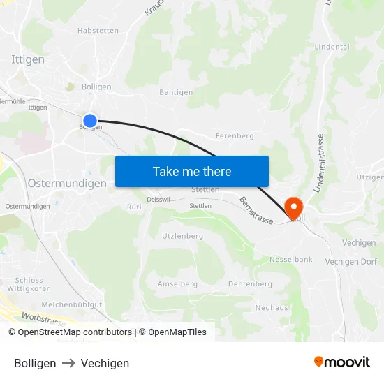 Bolligen to Vechigen map