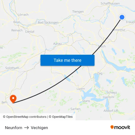 Neunforn to Vechigen map
