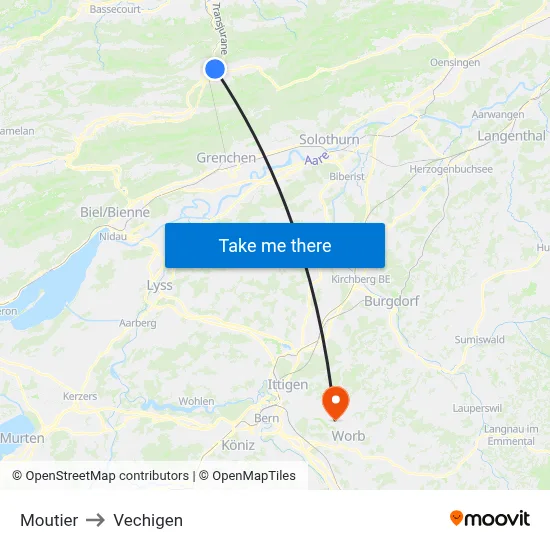 Moutier to Vechigen map