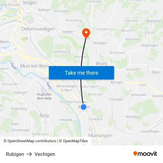 Rubigen to Vechigen map