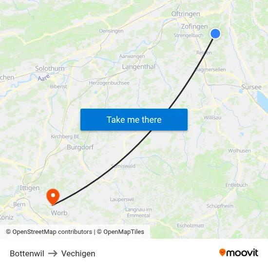 Bottenwil to Vechigen map