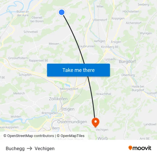 Buchegg to Vechigen map
