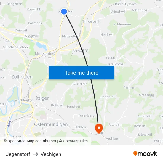 Jegenstorf to Vechigen map