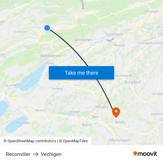 Reconvilier to Vechigen map