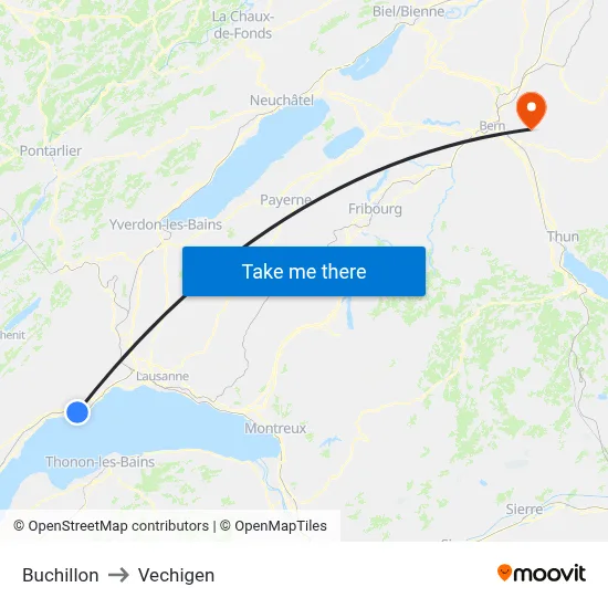 Buchillon to Vechigen map