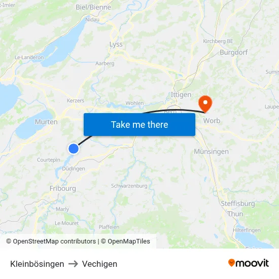 Kleinbösingen to Vechigen map