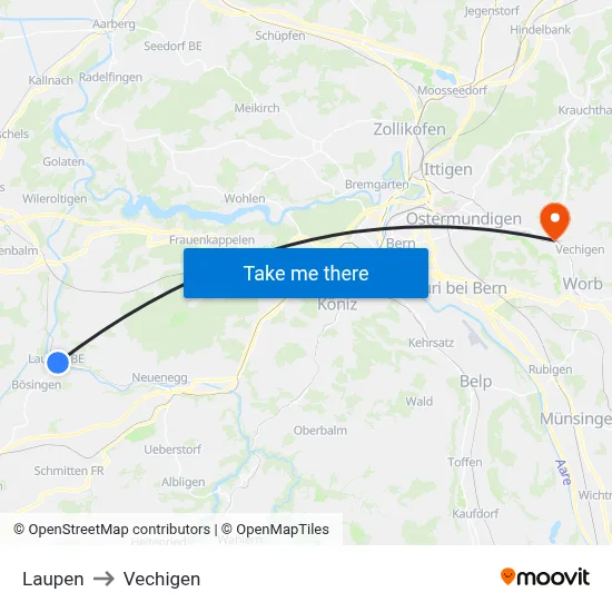 Laupen to Vechigen map