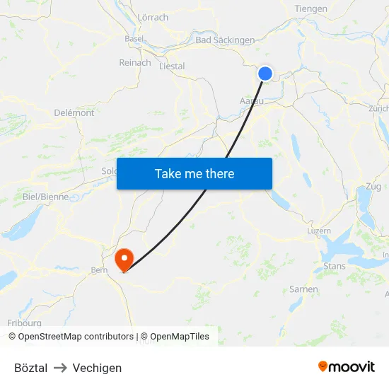 Böztal to Vechigen map