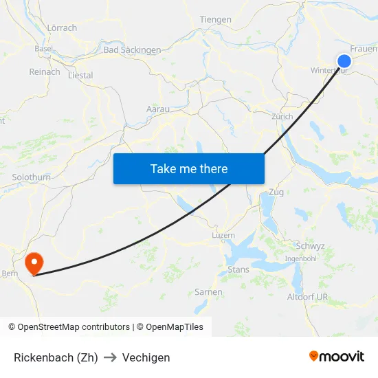 Rickenbach (Zh) to Vechigen map