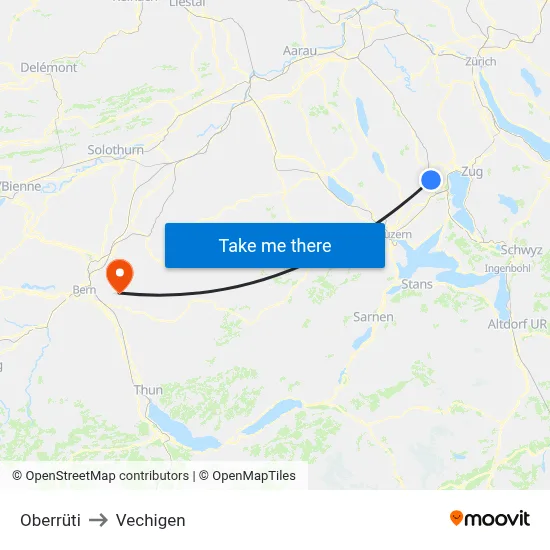 Oberrüti to Vechigen map