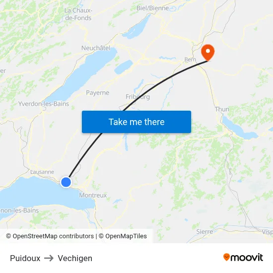Puidoux to Vechigen map
