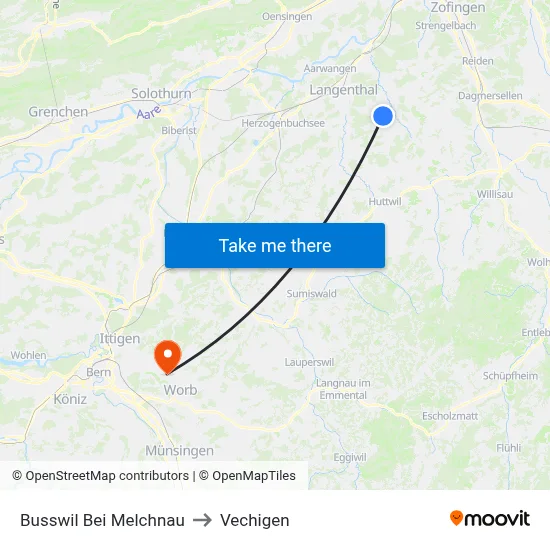 Busswil Bei Melchnau to Vechigen map