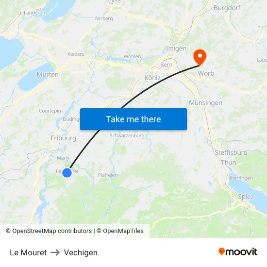 Le Mouret to Vechigen map