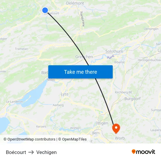Boécourt to Vechigen map