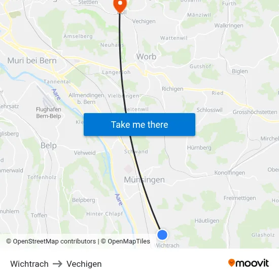 Wichtrach to Vechigen map