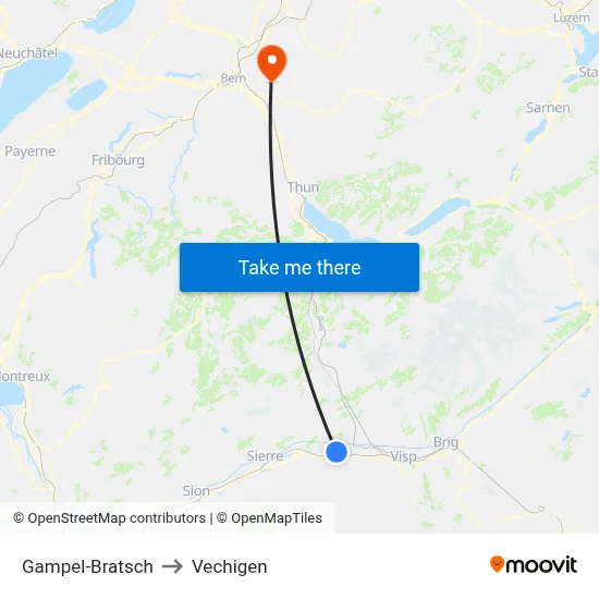 Gampel-Bratsch to Vechigen map