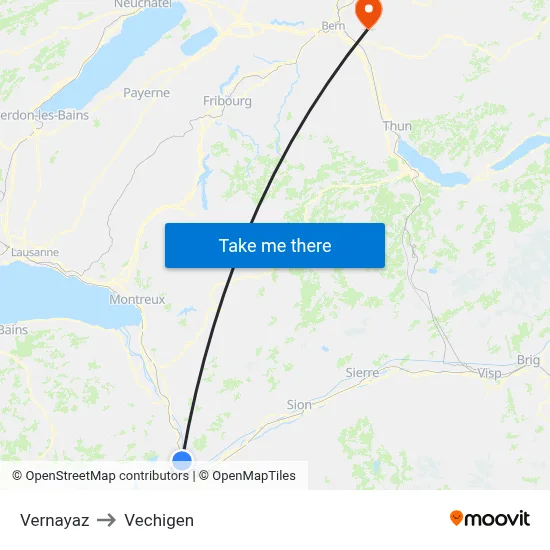 Vernayaz to Vechigen map