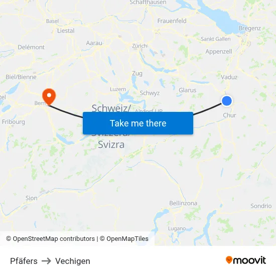 Pfäfers to Vechigen map