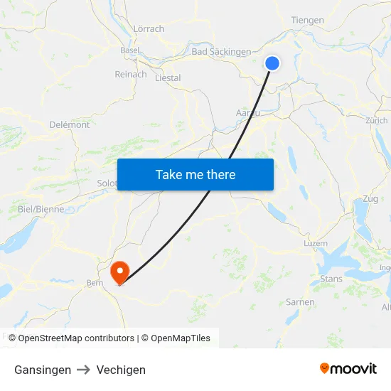 Gansingen to Vechigen map