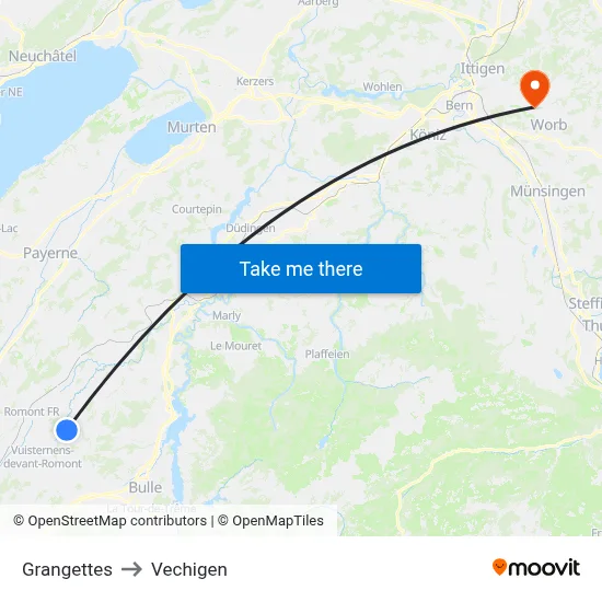 Grangettes to Vechigen map