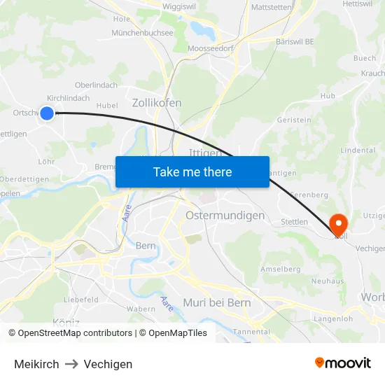 Meikirch to Vechigen map