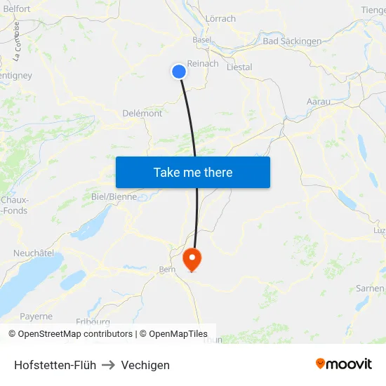 Hofstetten-Flüh to Vechigen map