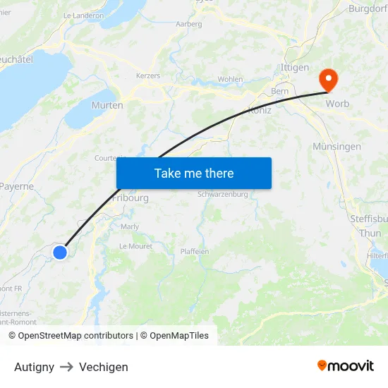 Autigny to Vechigen map