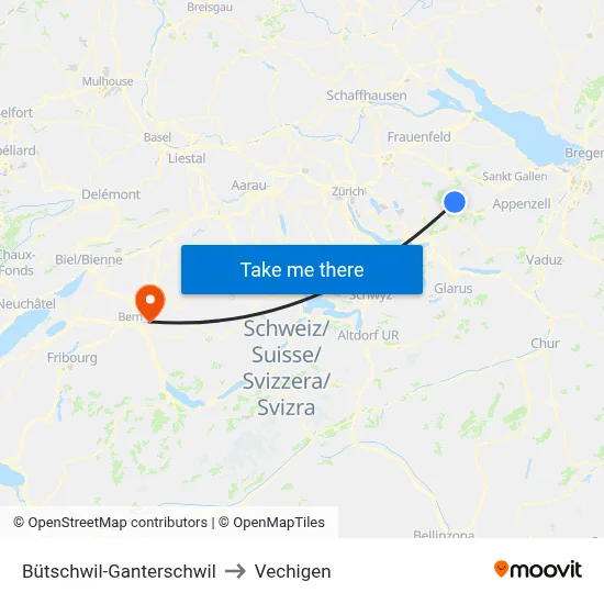Bütschwil-Ganterschwil to Vechigen map