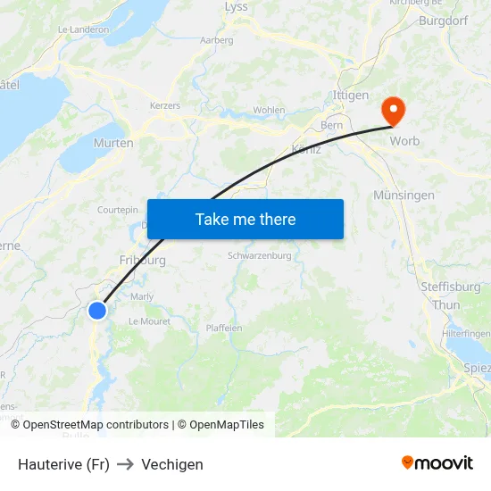 Hauterive (Fr) to Vechigen map