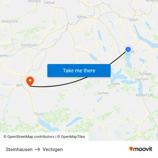 Steinhausen to Vechigen map