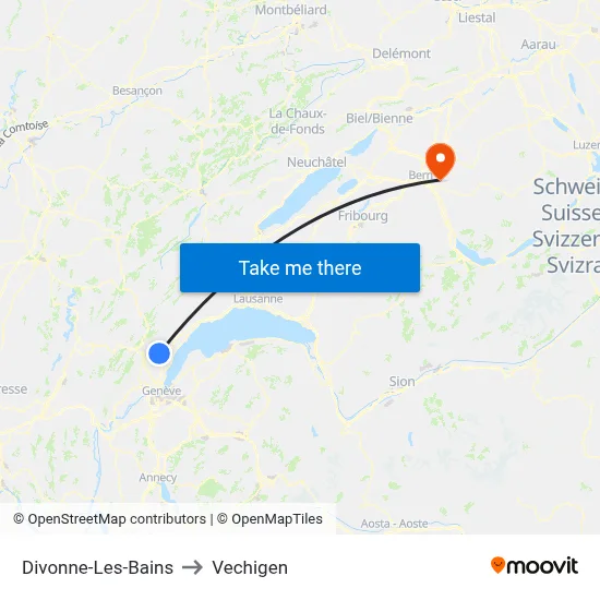 Divonne-Les-Bains to Vechigen map