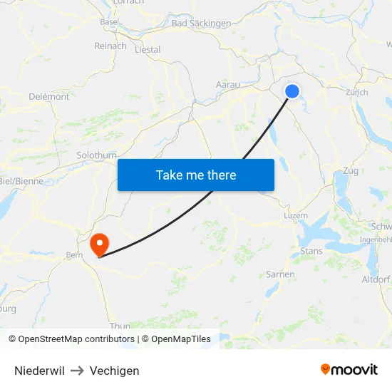 Niederwil to Vechigen map