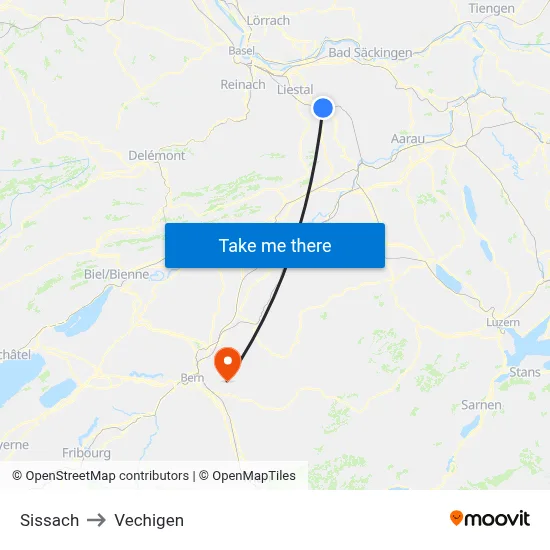 Sissach to Vechigen map