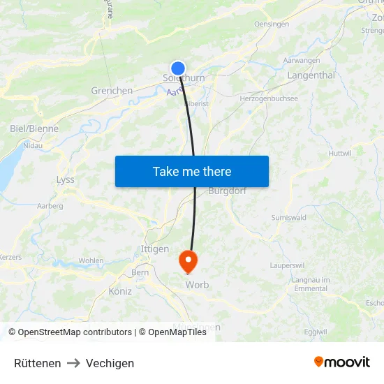 Rüttenen to Vechigen map