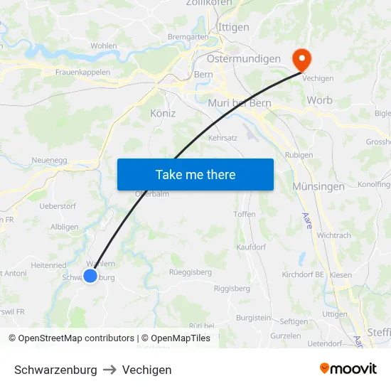 Schwarzenburg to Vechigen map