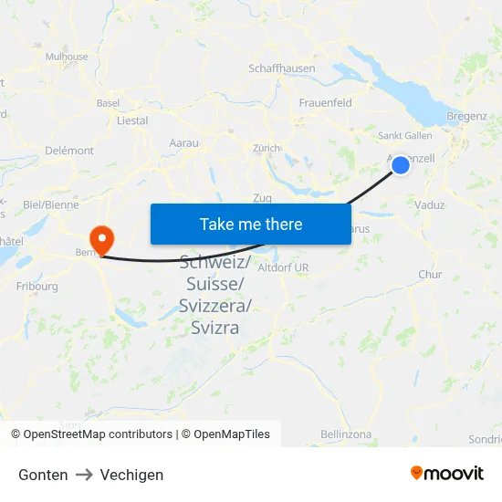 Gonten to Vechigen map