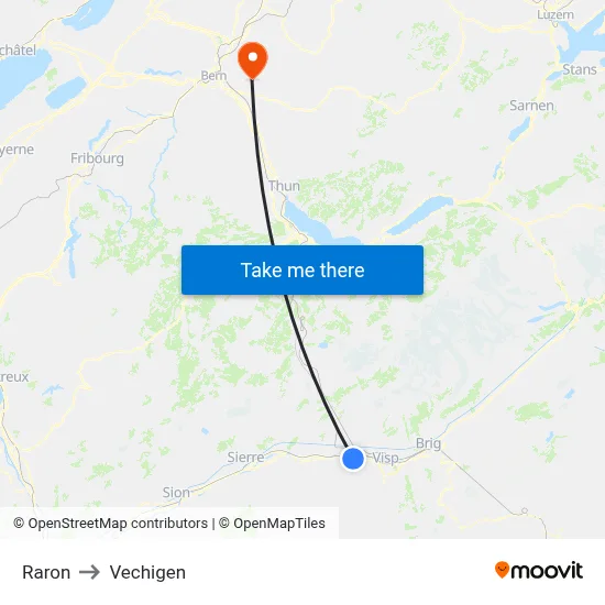 Raron to Vechigen map