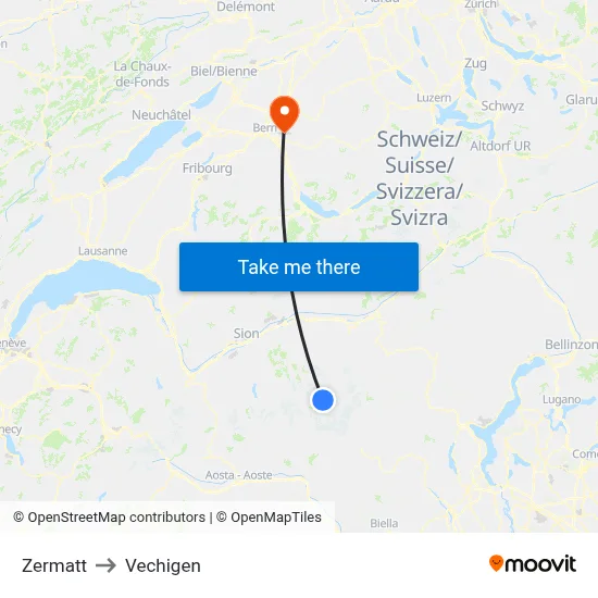 Zermatt to Vechigen map