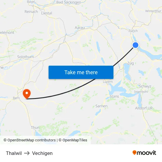 Thalwil to Vechigen map