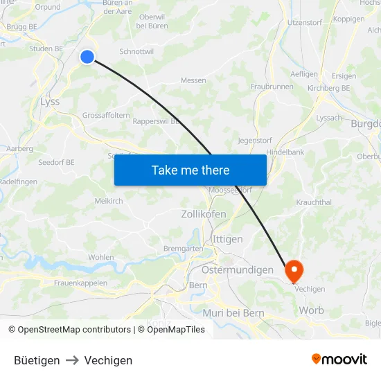 Büetigen to Vechigen map